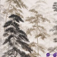 Обои ручная роспись Abstract Pines Dark Lacquer on Natural Mica metallic silk