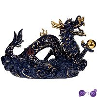 Декоративная фарфоровая статуэтка Китайский дракон Фуцанлун на облаке Темно-синий