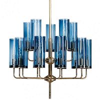 Люстра Hans-Agne Jakobsson Brass & Blue Glass Tube Chandelier