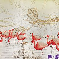 Обои ручная роспись Flamingos Colourway SC-120 on Sterling Silver gilded Xuan paper