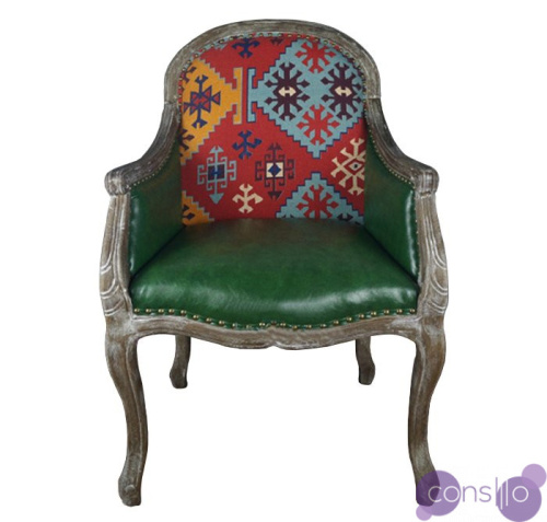 Кресло Bergere Kelim Pattern & Green Leather