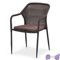 Плетеный стул с подлокотниками и подушкой искусственный ротанг коричневый