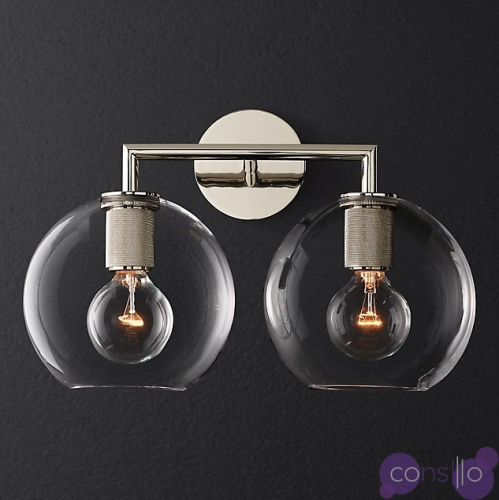 Бра RH Utilitaire Globe Shade Double Sconce Silver