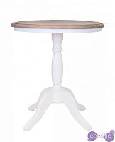 Приставной столик белый с фигурной ножкой и деревянным топом 60 см Valent white