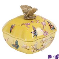 Шкатулка фарфоровая желтая с орнаментом бабочки Butterfly Waltz
