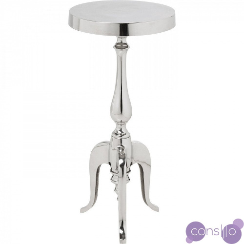 Приставной столик круглый серебряный с фигурной ножкой Barock