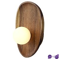 Настенный светильник с деревянным основанием и круглым стеклянным плафоном Fabre Wood Wall Lamp