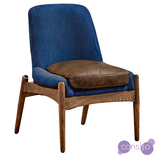 Кресло NAXOS CHAIR BLUE Leather and linen