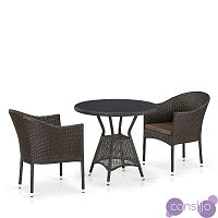 Мебель из ротанга, стол с подстольем и стулья коричневые, комплект на 2 персоны