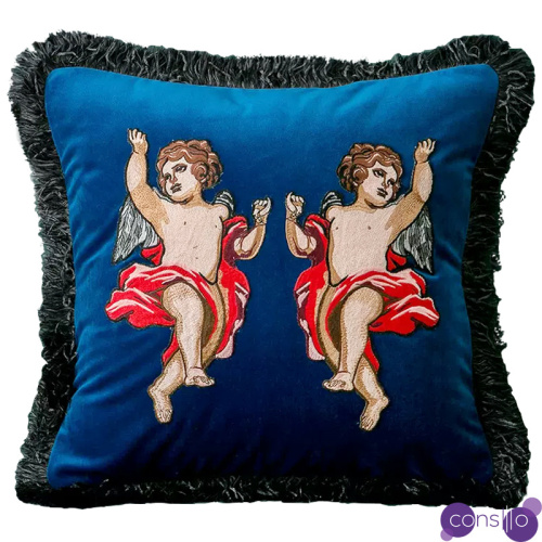 Декоративная подушка с вышивкой Стиль Gucci Angels Cushion Blue