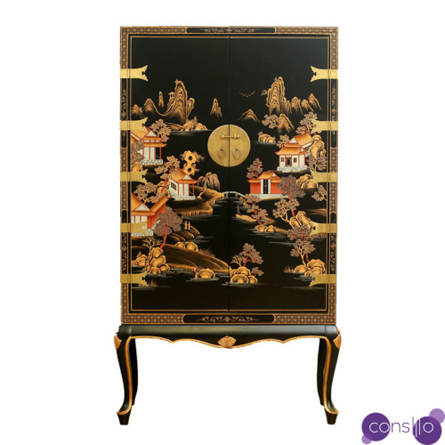Черный Шкаф в Китайском стиле Chinese Village Cabinet