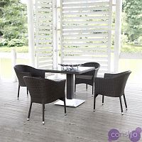 Мебель из ротанга, круглый стол и кресла коричневые, комплект на 4 персоны