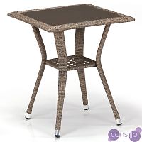 Плетеный стол квадратный искусственный ротанг, столешница из закаленного стекла бронзового цвета, св