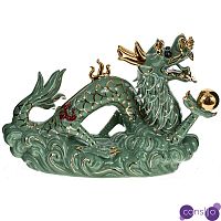 Декоративная фарфоровая статуэтка Китайский дракон Фуцанлун на облаке Зеленый