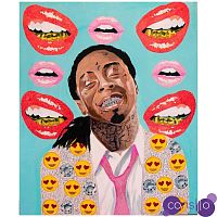 Картина Lil Wayne with Diamonds and Emoji Jacket on Grills Background