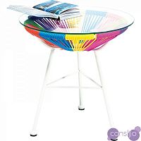 Приставной столик круглый разноцветный со стеклянным топом 50 см Bahia