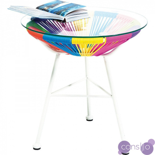 Приставной столик круглый разноцветный со стеклянным топом 50 см Bahia