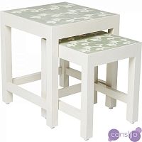 Приставной столик белый с зеленой столешницей с рисунком Osaka, 2 штуки