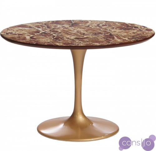 Обеденный стол круглый золотой с топом керамогранит Emperador marron 100 см Apriori T