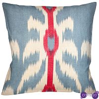 Декоративная подушка Ikat Pattern Голубая с красной линией
