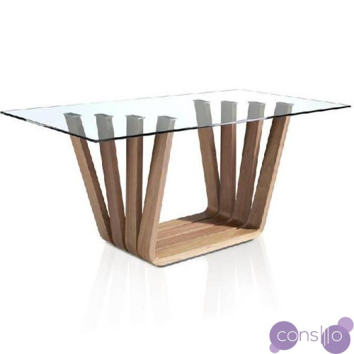 Обеденный стол стеклянный с фигурной деревянной ножкой 220 см MI1358 от Angel Cerda