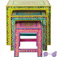 Приставной столик деревянный расписной разноцветный Ibiza Life, 3 штуки