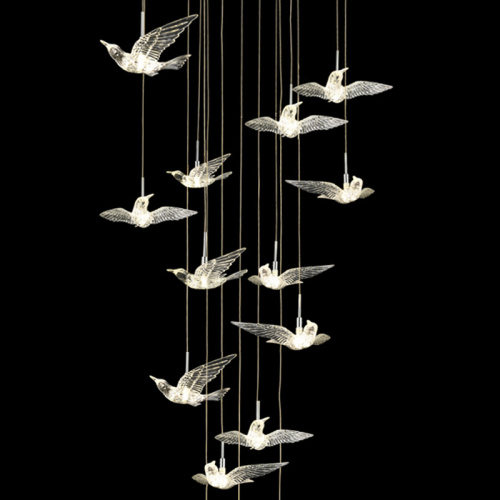 Дизайнерская люстра для лестницы с птицами Glowing Birds