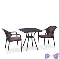 Мебель из ротанга, стол бронза с полочкой кресла с подлокотниками, коричневые, комплект на 2 персон