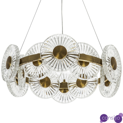 Люстра с круглыми рельефными плафонами Glass Peonies Brass Chandelier