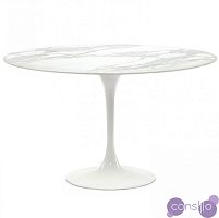 Обеденный стол круглый белый с топом керамогранит Calacatta 100 см Apriori T