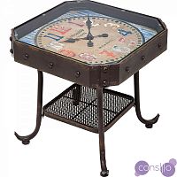Приставной столик черный квадратный с полкой и часами на топе 45 см Antique Clock