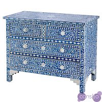 Комод Синий узор отделка кость Bone Inlay Dresser Blue Floral Design Chest of Drawers
