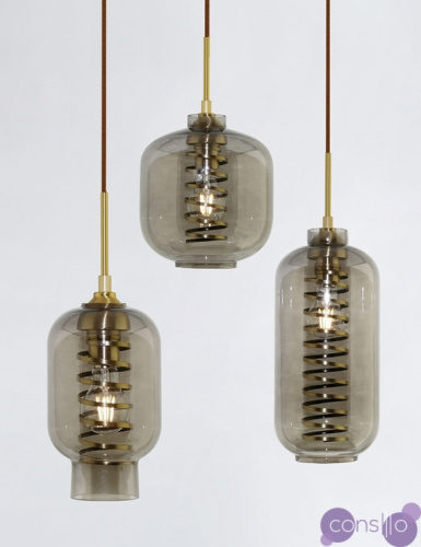 Подвесной стеклянный светильник со спиральным декоративным элементом вокруг лампы SCREW SMOKY