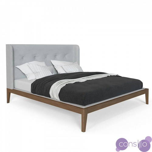 Кровать двуспальная с мягким изголовьем 160x200 светло-серая Fly soft new