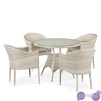 Мебель из ротанга, кресла и круглый стол белые, комплект на 4 персоны