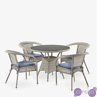 Мебель из ротанга, круглый стол и стулья белые, комплект на 4 персоны