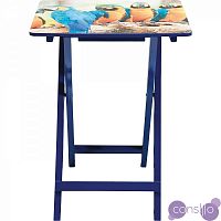 Приставной столик складной синий с принтом Parrots