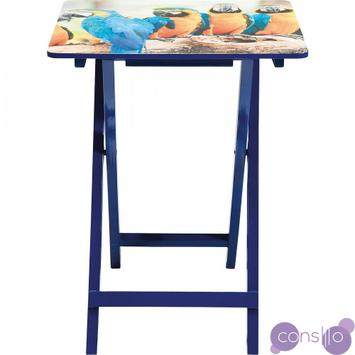 Приставной столик складной синий с принтом Parrots
