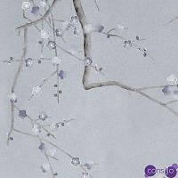 Обои ручная роспись Plum Blossom Special Colourway on Crackled Silver metallic silk