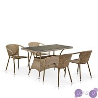 Мебель из ротанга, стол и кресла коричневые светлые, комплект на 4 персоны
