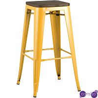 Барный Стул без Спинки Желтый Металл  Деревянное Сидение