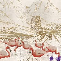 Обои ручная роспись Flamingos Flamingo on Tarnished Silver gilded Xuan paper