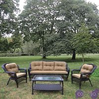 Мебель из ротанга, диван, кресла и столик коричневые, комплект на 5 персон, чехлы съемные
