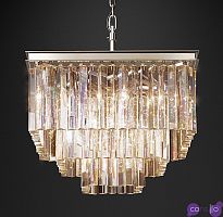 Подвесной дизайнерский светильник 1920S Odeon Clear Glass Fringe Square 3-Tier Chandelier by Restoration Hardware
