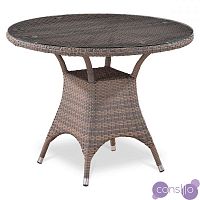 Плетеный стол круглый искусственный ротанг, столешница из закаленного стекла, светло-коричневый диам