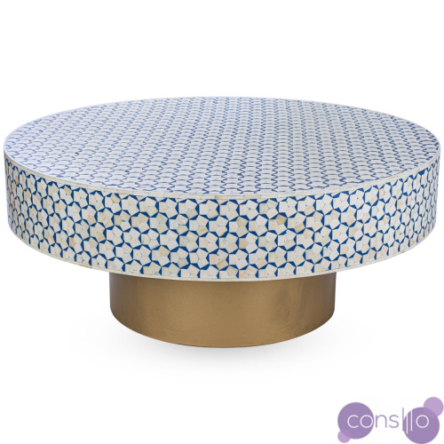 Стол голубой отделка кость BONE INLAY COFFEE TABLE