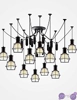 Люстра Паук с блоками на проводах и проволочным каркасом на патронах. Люстра Паук. Серия G. 12 ламп.