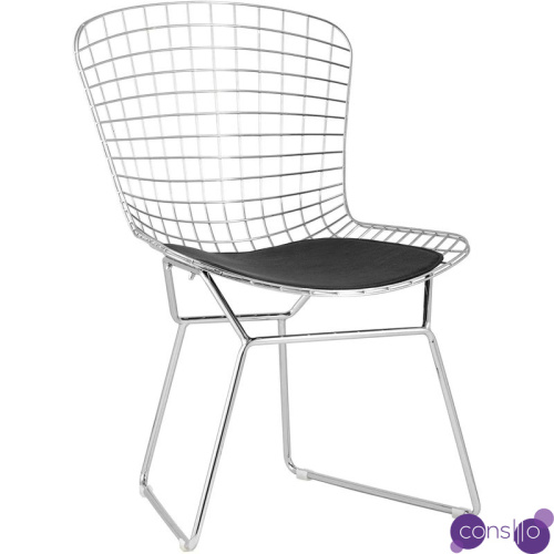Стул Bertoia Chair Хромированный с Черной подушкой