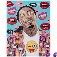 Картина “Lil Wayne with Champagne Jacket, Emoji Shirt, and Lips Background”