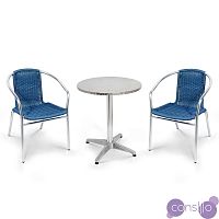 Мебель из ротанга, круглый стол и стулья, комплект на 2 персоны синий